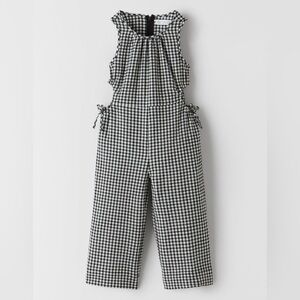 Zara Girls Black White Gingham Cutout Jumpsuit